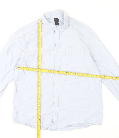 H&M Men’s Blue Cotton Regular Fit Long Sleeve Button-Up Shirt Size L