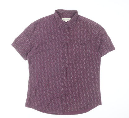 River Island Men's Purple Paisley Short Sleeve Button-Up Shirt Size L