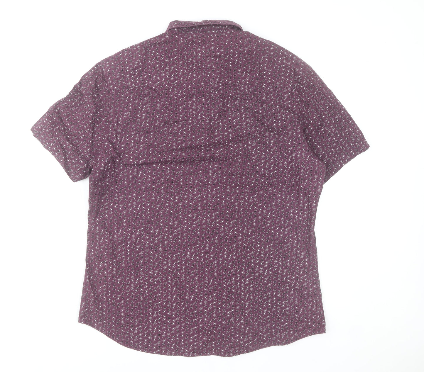 River Island Men's Purple Paisley Short Sleeve Button-Up Shirt Size L