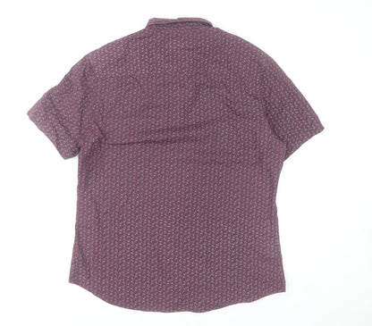 River Island Men's Purple Paisley Short Sleeve Button-Up Shirt Size L