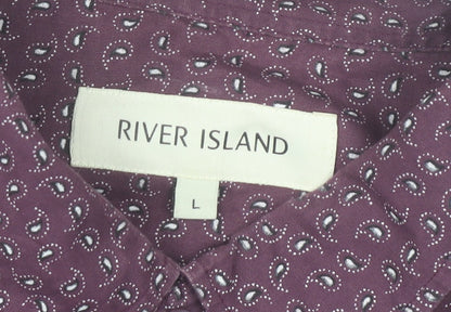 River Island Men's Purple Paisley Short Sleeve Button-Up Shirt Size L