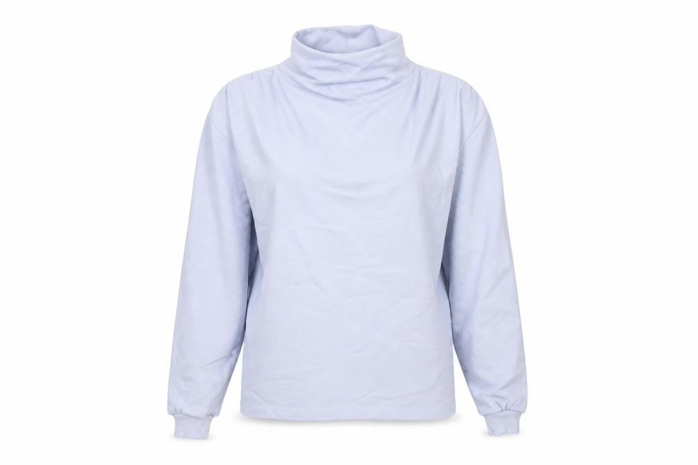 Front view of Gallery Women Light Blue Cotton Pullover Sweatshirt Medium