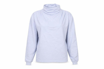 Front view of Gallery Women Light Blue Cotton Pullover Sweatshirt Medium