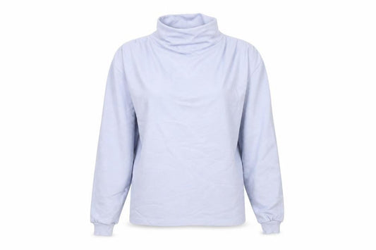 Front view of Gallery Women Light Blue Cotton Pullover Sweatshirt Medium