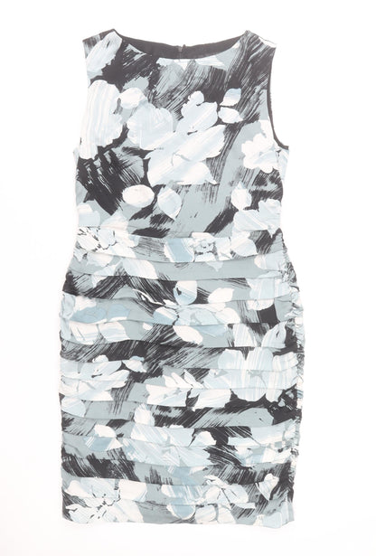 Coast Womens Grey Floral Bodycon Sleeveless Knee Length Dress Size 14