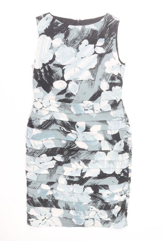 Coast Womens Grey Floral Bodycon Sleeveless Knee Length Dress Size 14