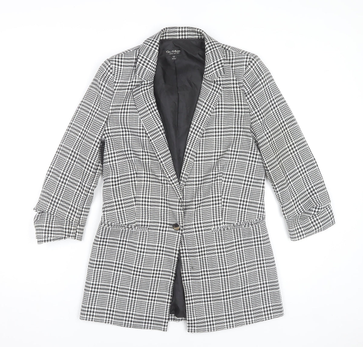 Additional front view of Miss Selfridge Women's Black Check Blazer Jacket, size 8