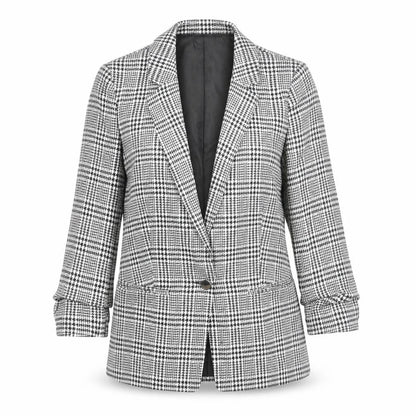 Front view of Miss Selfridge Women's Black Check Blazer Jacket, size 8