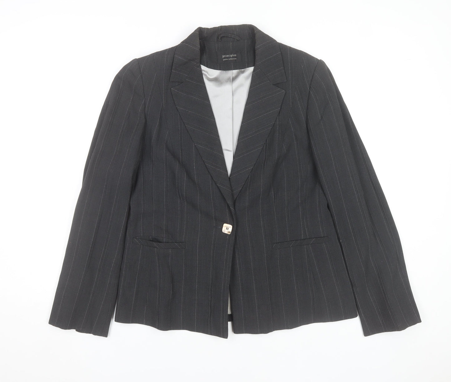 Principles Women's Black Pinstripe Wool Blend Blazer Size 14