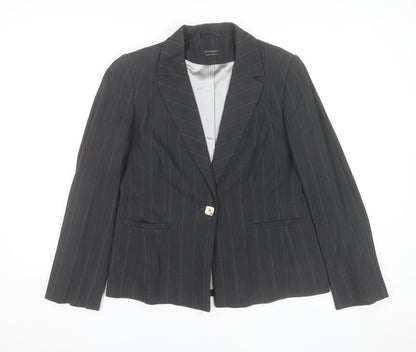 Principles Women's Black Pinstripe Wool Blend Blazer Size 14
