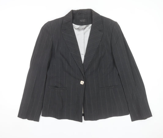Principles Women's Black Pinstripe Wool Blend Blazer Size 14