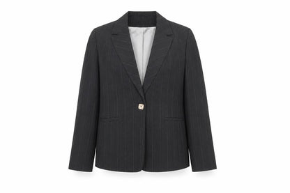 Front view of Principles Women's Black Pinstripe Wool Blend Blazer, size 14