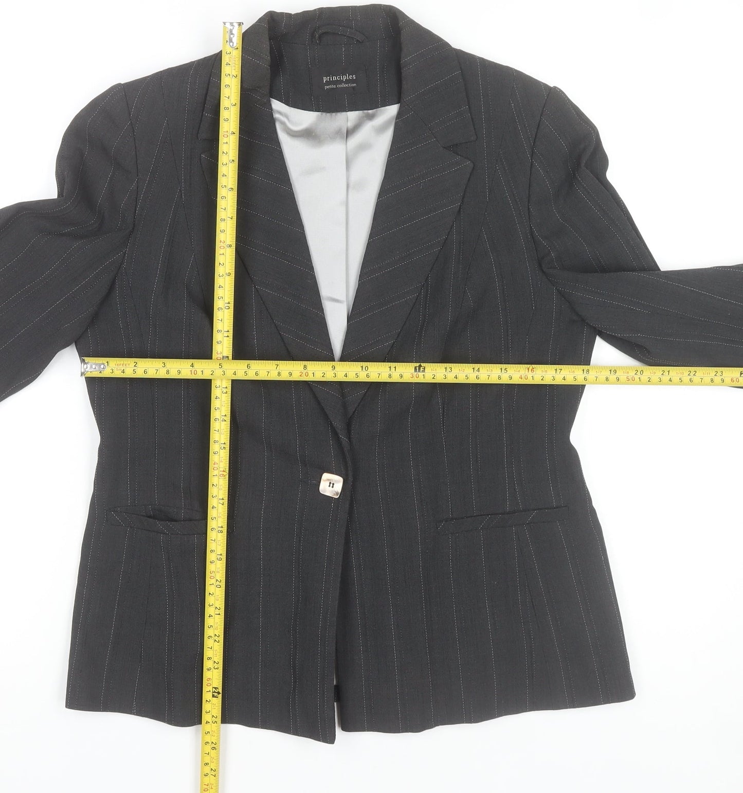 Principles Women's Black Pinstripe Wool Blend Blazer Size 14