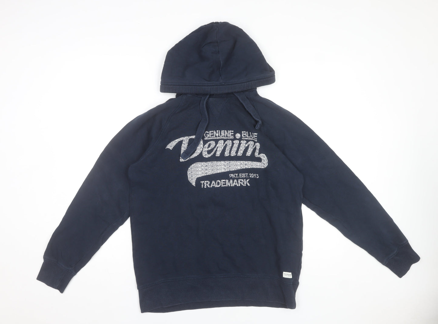 Stock & Hank Men's Blue Pullover Hoodie L Cotton Graphic Sweatshirt