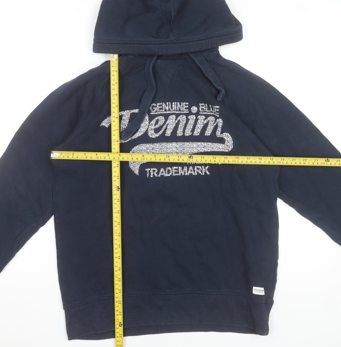 Stock & Hank Men's Blue Pullover Hoodie L Cotton Graphic Sweatshirt