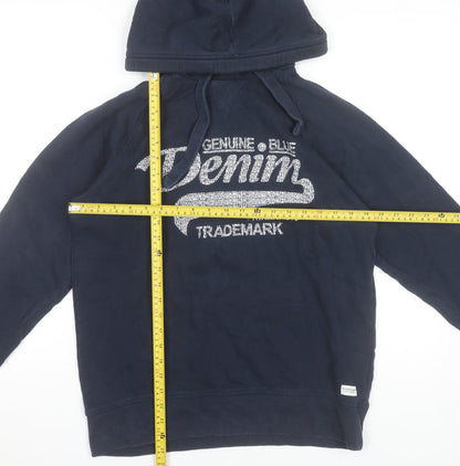 Stock & Hank Men's Blue Pullover Hoodie L Cotton Graphic Sweatshirt