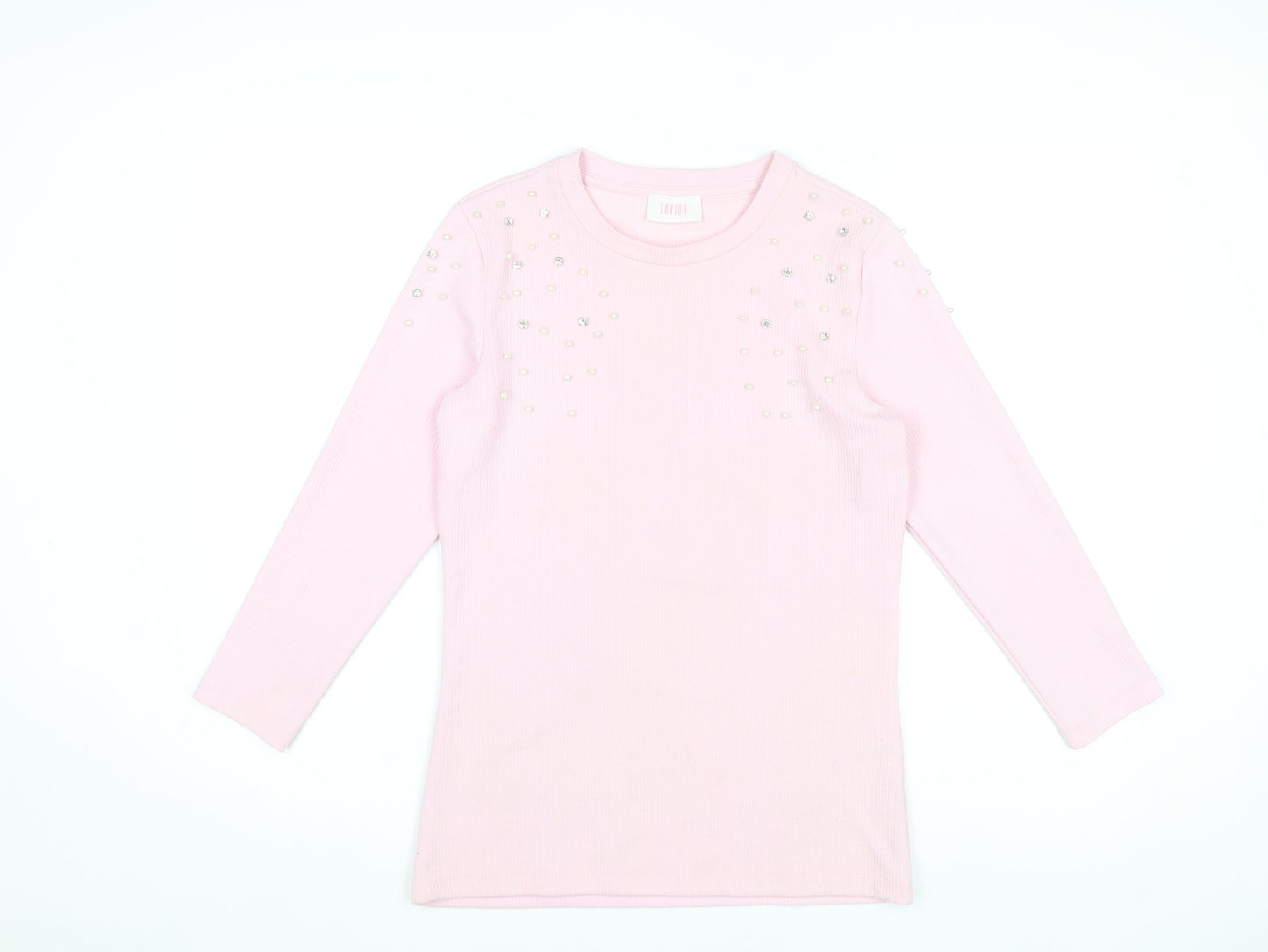 Savida Women's Pink Beaded Long Sleeve Knit Top XS
