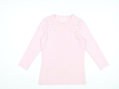 Savida Women's Pink Beaded Long Sleeve Knit Top XS