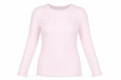 Savida Women's Pink Beaded Long Sleeve Knit Top XS