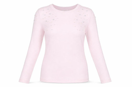 Savida Women's Pink Beaded Long Sleeve Knit Top XS