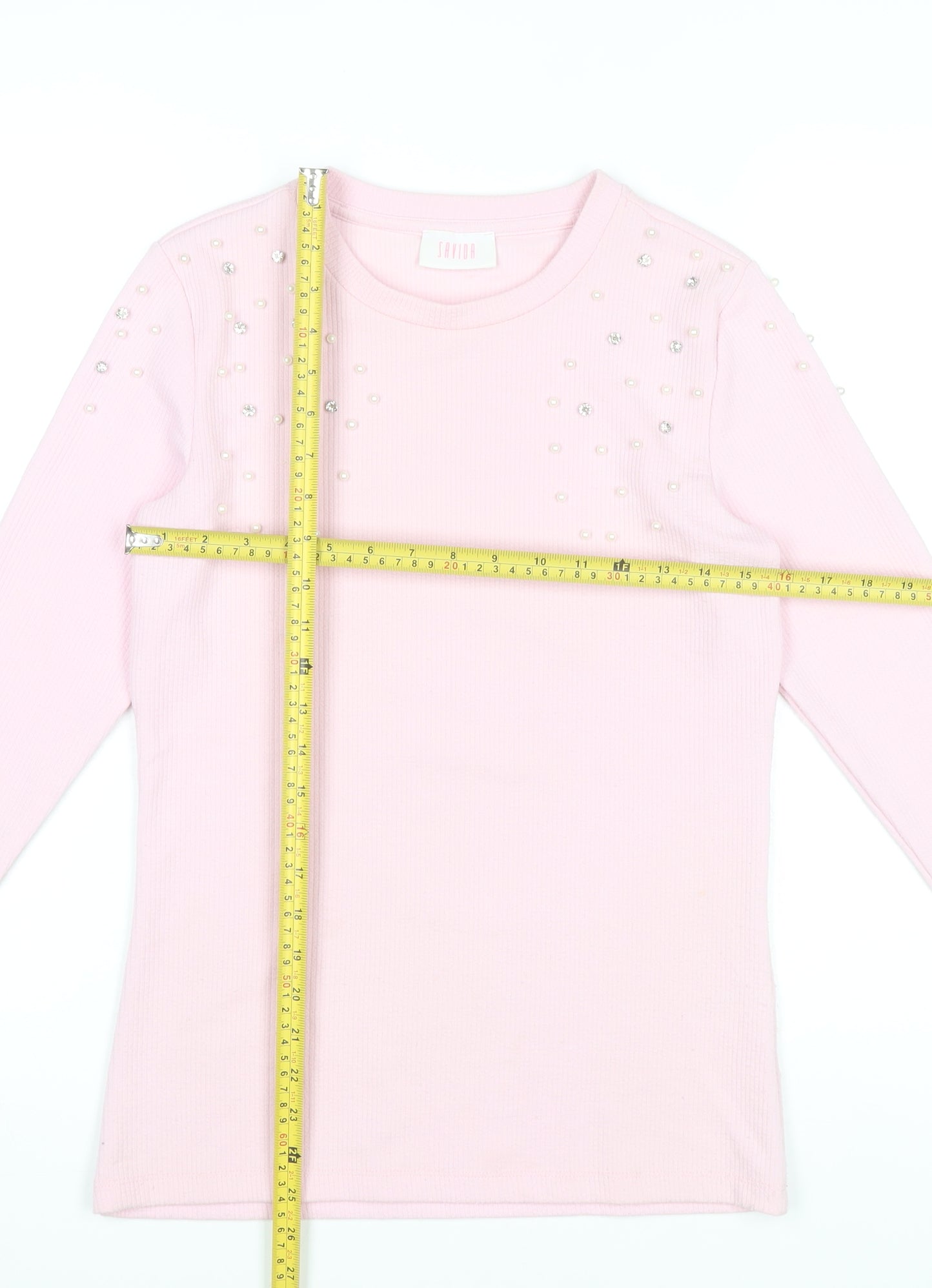Savida Women's Pink Beaded Long Sleeve Knit Top XS