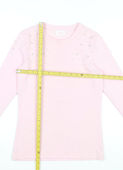 Savida Women's Pink Beaded Long Sleeve Knit Top XS