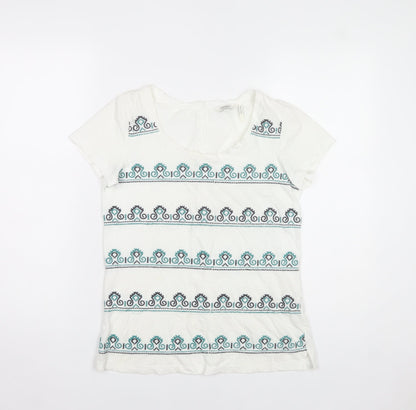 FatFace Women's White Embroidered Cotton T-Shirt Size 8