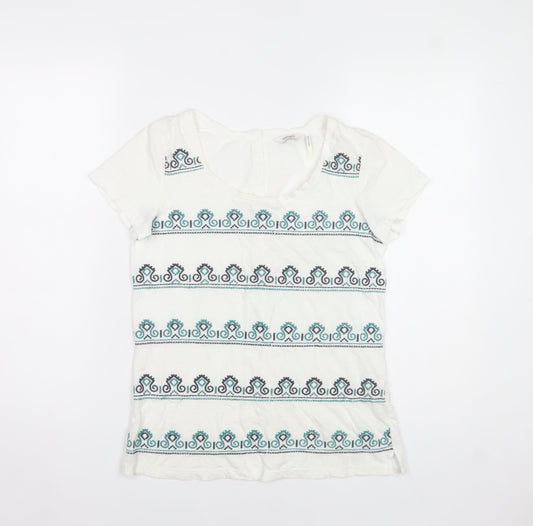 FatFace Women's White Embroidered Cotton T-Shirt Size 8