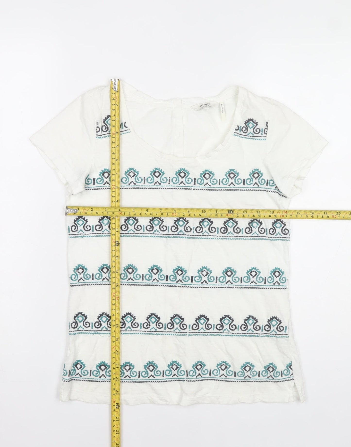 FatFace Women's White Embroidered Cotton T-Shirt Size 8