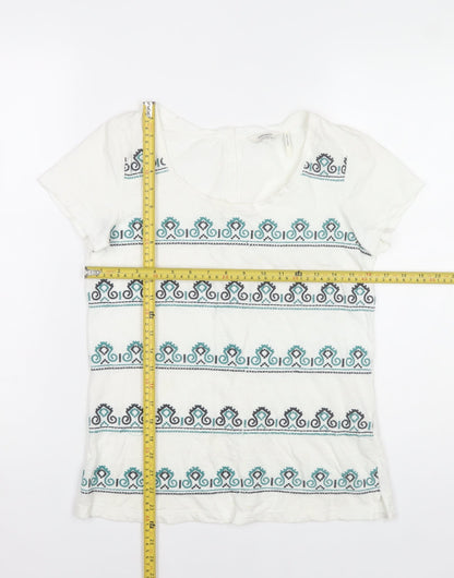 FatFace Women's White Embroidered Cotton T-Shirt Size 8