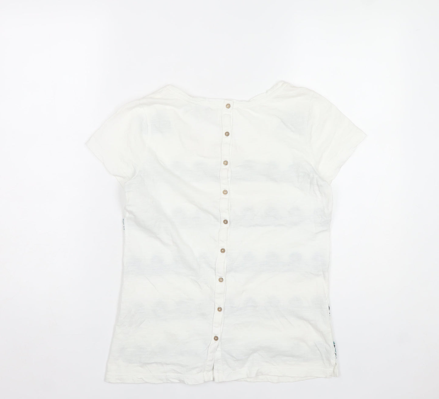 FatFace Women's White Embroidered Cotton T-Shirt Size 8