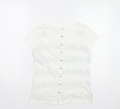 FatFace Women's White Embroidered Cotton T-Shirt Size 8