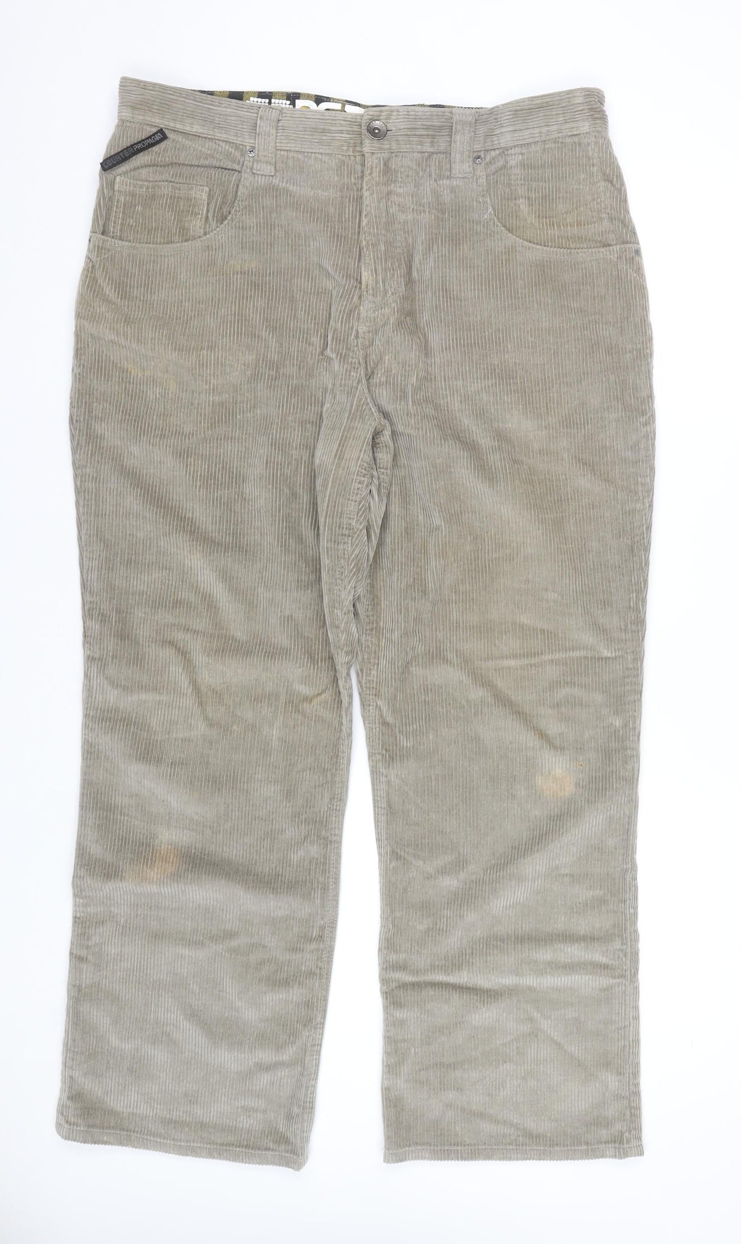 Counter Propaganda Men's Beige Corduroy Trousers 36x32 Relaxed Fit
