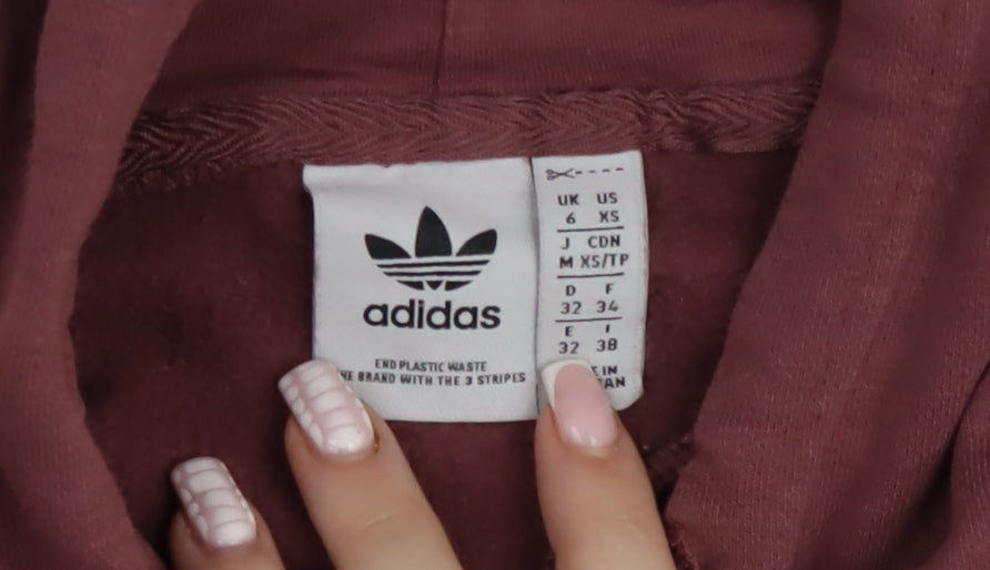 Adidas Womens Burgundy Hoodie XS Cotton Pullover Casual Sweatshirt