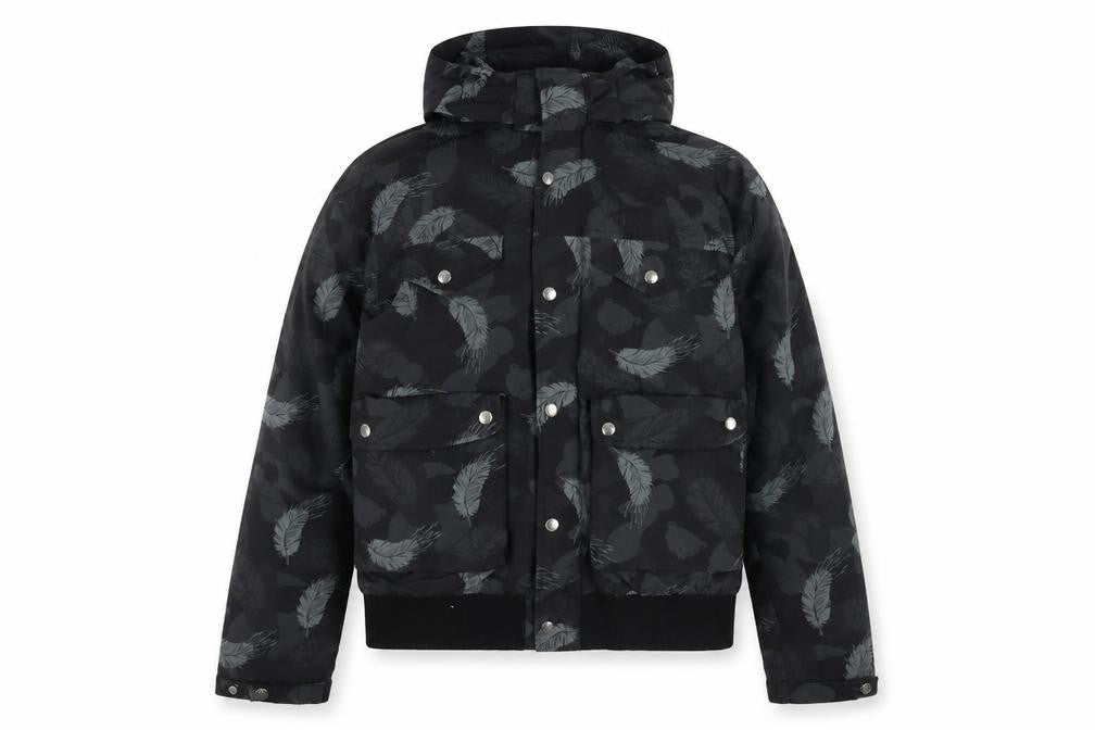 Penfield Women's Black Feather Print Hooded Puffer Jacket L
