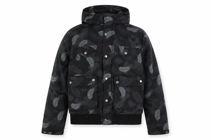 Penfield Women's Black Feather Print Hooded Puffer Jacket L