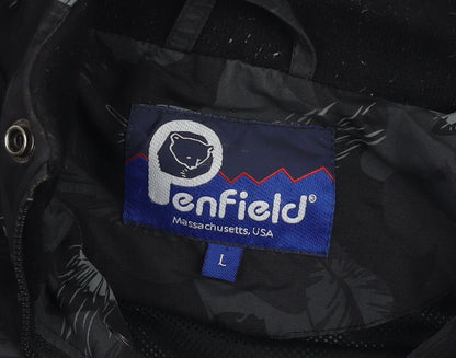 Penfield Women's Black Feather Print Hooded Puffer Jacket L