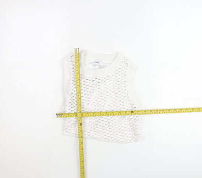 Bershka Women White Knit Cropped Tank Top Size L