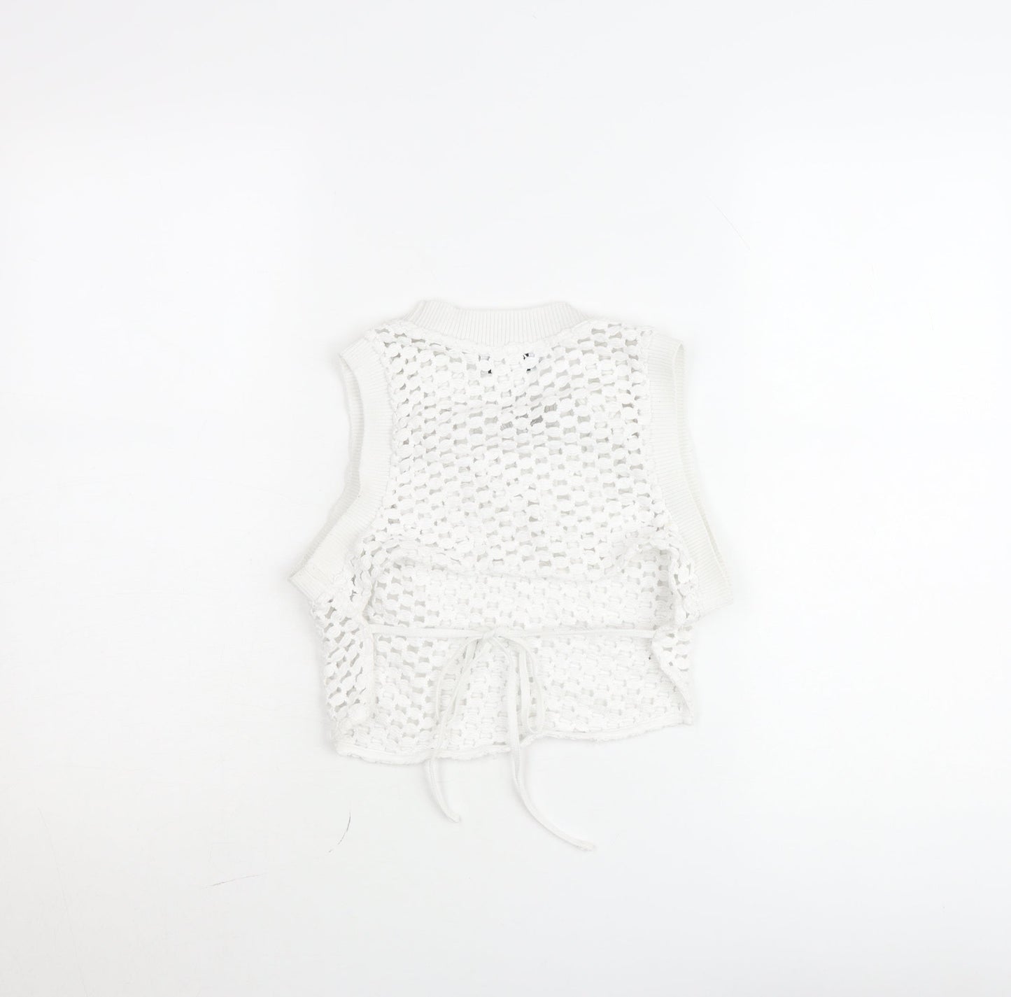 Bershka Women White Knit Cropped Tank Top Size L