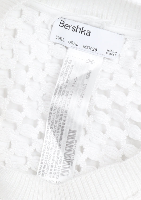 Bershka Women White Knit Cropped Tank Top Size L