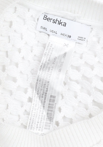 Bershka Women White Knit Cropped Tank Top Size L