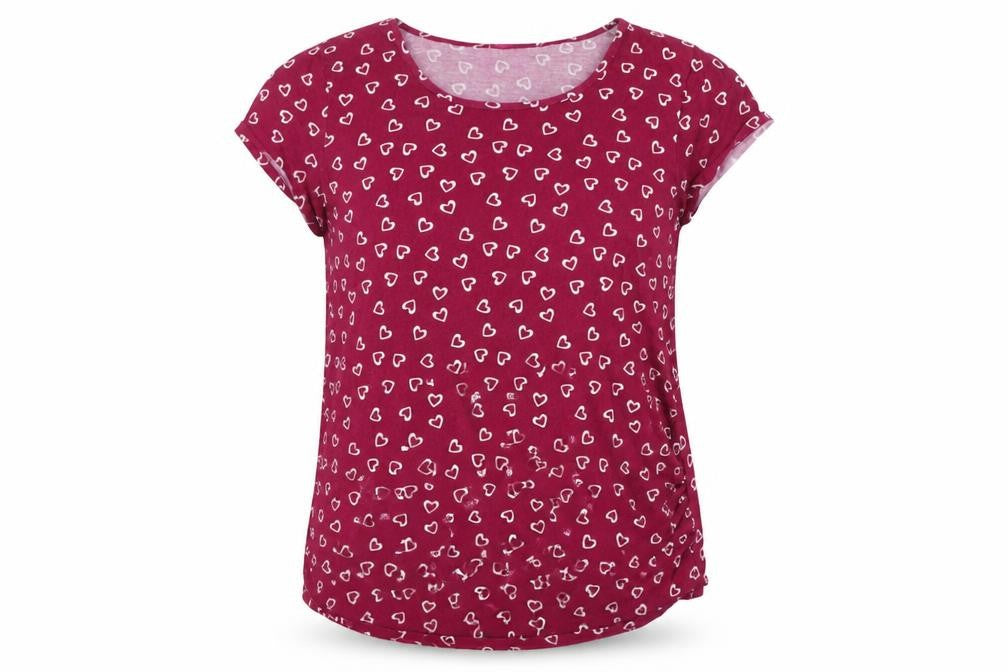 Front view of Red Herring Maternity Women's Red Heart Print T-Shirt, size 20