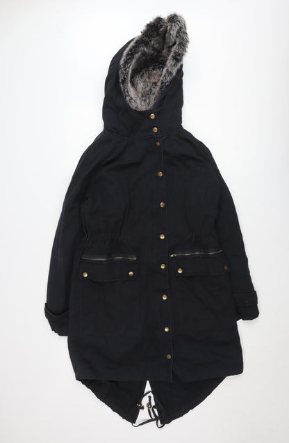 Glamorous Women's Black Faux Fur Hooded Parka Coat XS