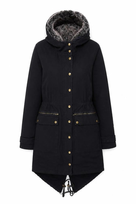 Glamorous Women's Black Faux Fur Hooded Parka Coat XS
