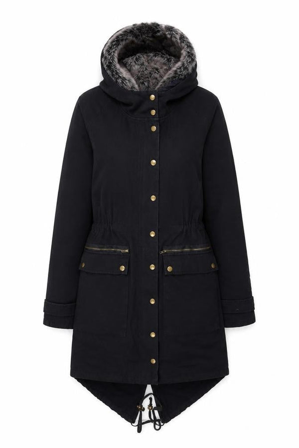 Glamorous Women's Black Faux Fur Hooded Parka Coat XS