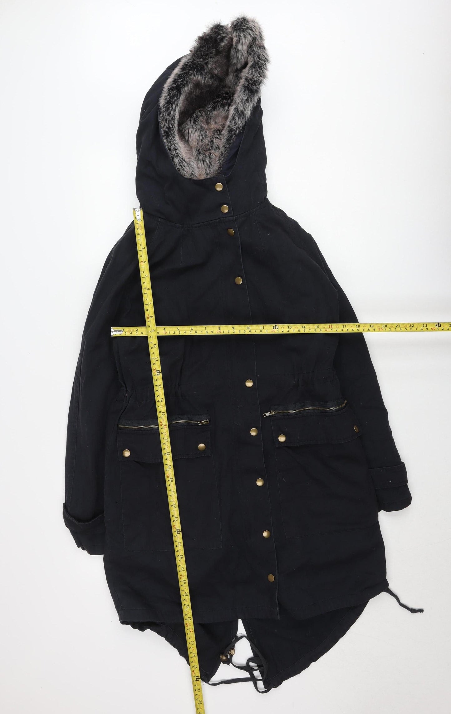 Glamorous Women's Black Faux Fur Hooded Parka Coat XS