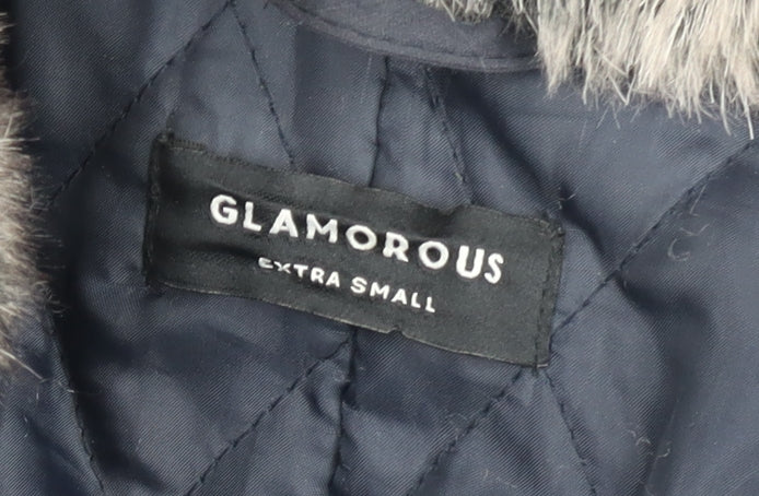 Glamorous Women's Black Faux Fur Hooded Parka Coat XS