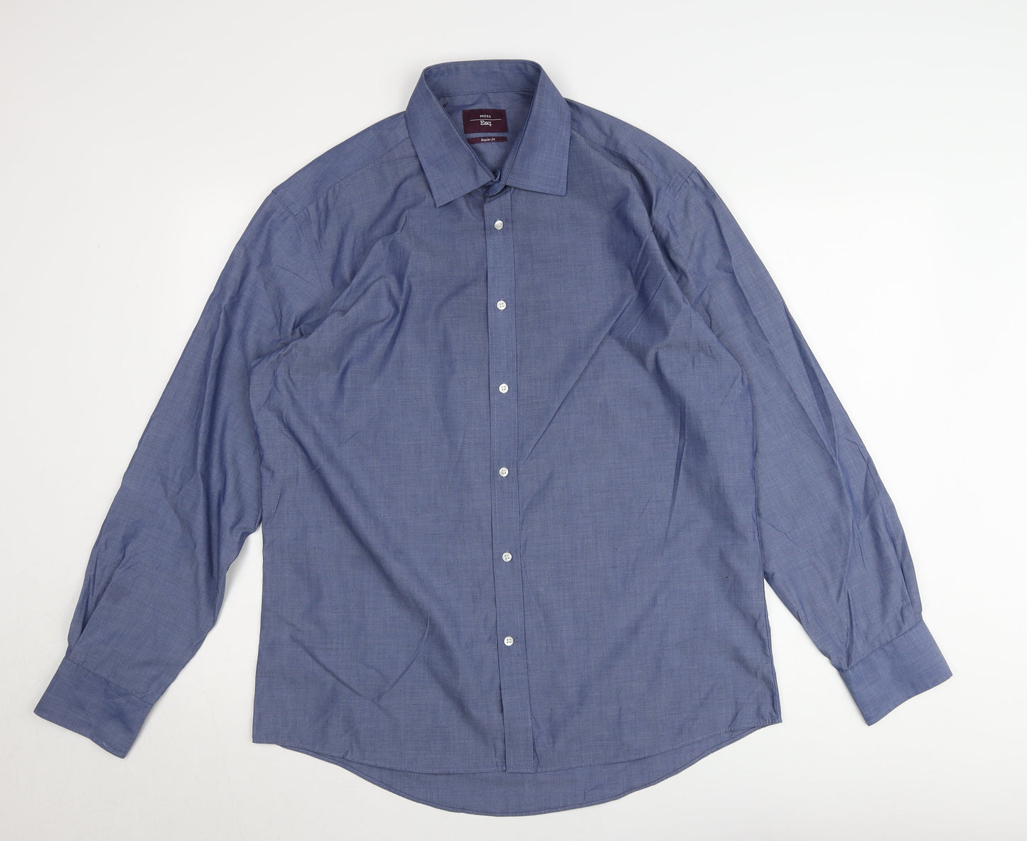 Moss Esq. Men's Blue Regular Fit Long Sleeve Button-Up Shirt 16.5