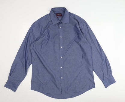 Moss Esq. Men's Blue Regular Fit Long Sleeve Button-Up Shirt 16.5