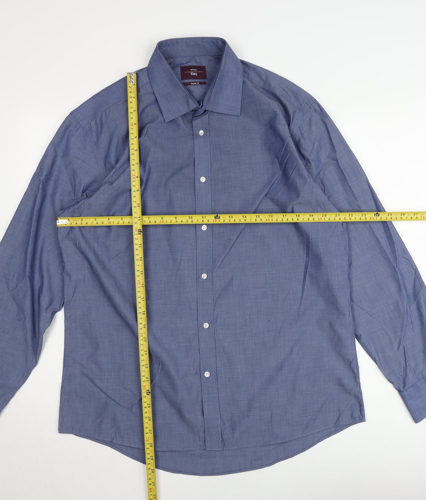 Moss Esq. Men's Blue Regular Fit Long Sleeve Button-Up Shirt 16.5